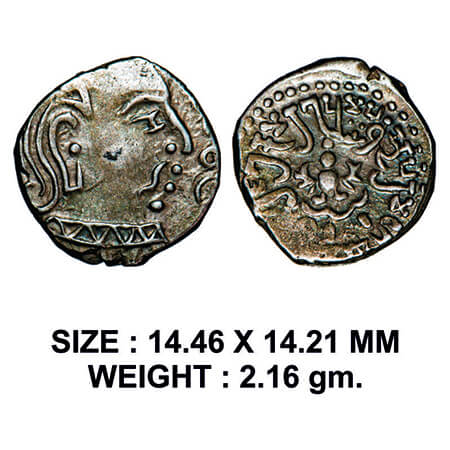 Guptas, Kumaragupta I (AD 414-455), Silver Drachma, Garuda type, 2.16g, Obv: Portrait of t