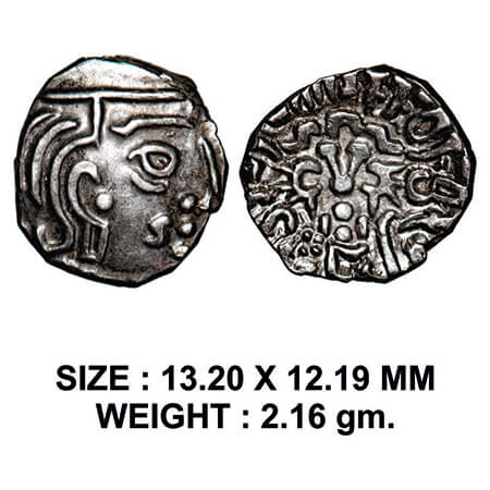 Guptas, Kumaragupta I (AD 414-455), Silver Drachma, Garuda type, 2.16g, Obv: Portrait of t