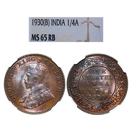 George V, Bronze, Quarter Anna, 1930, Bombay Mint, Dot. GK 1190, F. Prid 671. NGC Slabbed 