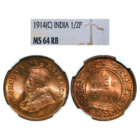 George V, Bronze, 1/2 Pice, 1914, Calcutta Mint, No mint mark. GK 1200, F. Prid 747. NGC S