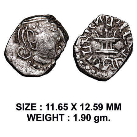 Guptas, Skandagupta, Silver Drachma, 1.90g, Fire Altar type, Obv: Bust of king facing to r