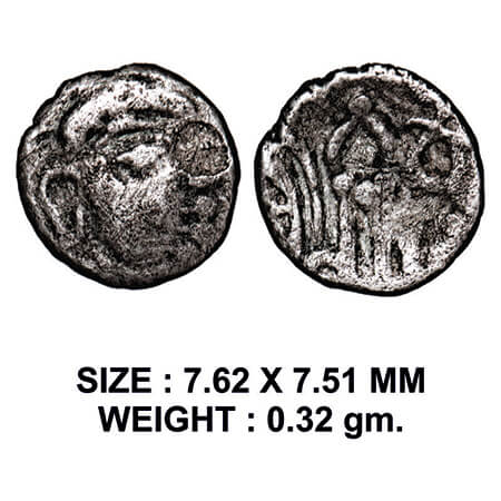 Rashtrakutas, Shri Gunatunga (750-800 AD), Silver Dramma, 0.32g, Obv: Profile bust of a ki