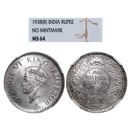 George VI, Silver, Rupee, 1938, Bombay Mint, A/I, No dot, Milled edge. GK 1254, F. Prid 23