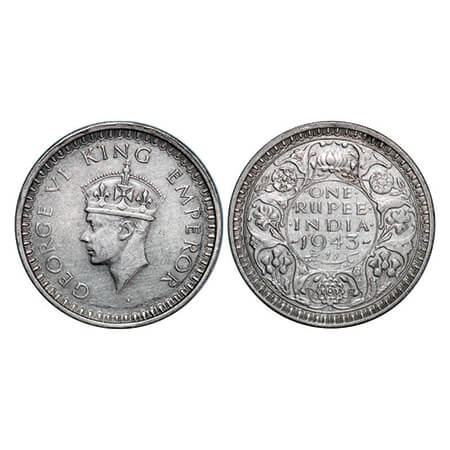 George VI, Half Silver, Rupee, 1943, Bombay Mint, B(a)/II, Diamond mint mark, Security edg