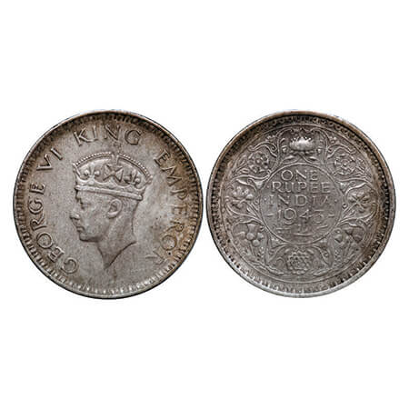 George VI, Half Silver, Rupee, 1943, Bombay Mint, A(b)/III, Diamond mint mark, Security ed