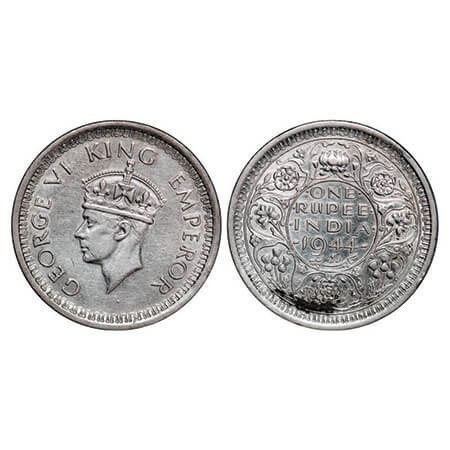 George VI, Half Silver, Rupee, 1944, Bombay Mint, D/II, Dot, Security edge. GK 1280, F. Pr