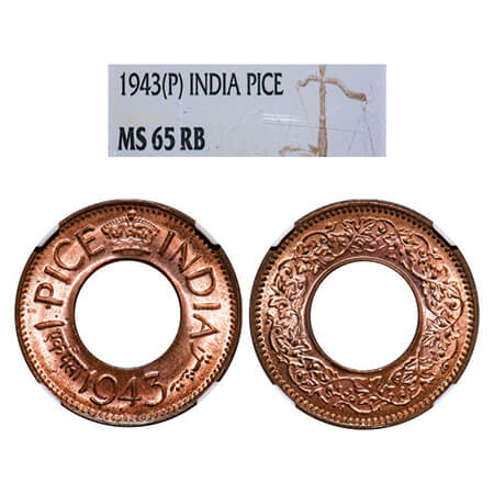 George VI, Bronze, 1 Pice, 1943, Pretoria Mint, High crown, Small dot. GK 1435, F. Prid 70
