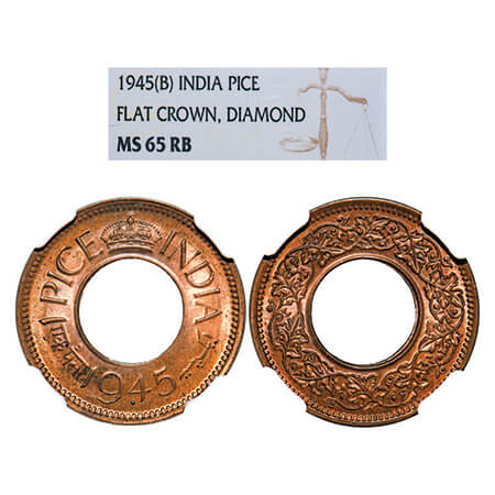 George VI, Bronze, 1 Pice, 1945, Bombay Mint, Flat crown, Diamond mint mark. GK 1444, F. P