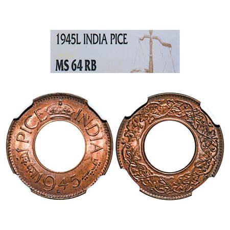 George VI, Bronze, 1 Pice, 1945, Lahore Mint, Flat crown, 'L' raised. GK 1446, F. Prid 699