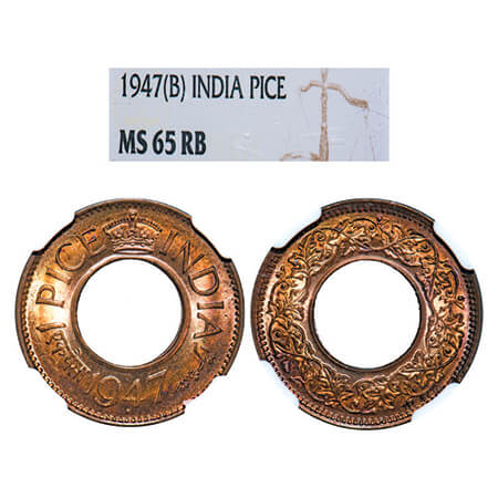 George VI, Bronze, 1 Pice, 1947, Bombay Mint, High crown, Diamond mint mark. GK 1447, F. P