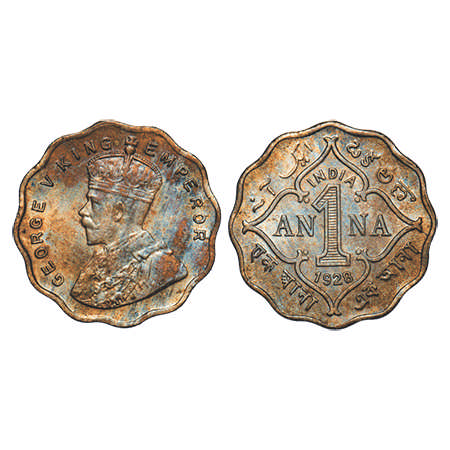 George V, Copper-Nickel, 1 Anna, 1928, Calcutta Mint, No dot. F. Prid # 934. GK 1161. Bril