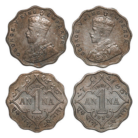 George V, Copper-Nickel, 1 Anna, (2 coins), Bombay Mint, Dot, 1) 1935, Dot, 2) 1936, Small