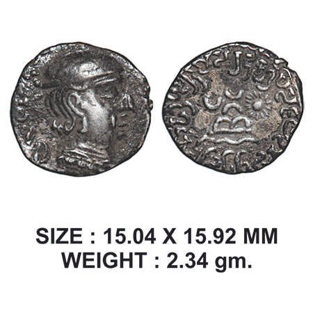 Western Kshatrapas, Rudradaman I s/o Jayadaman (c. 141-165 AD), as Mahakshatrapa, Silver D