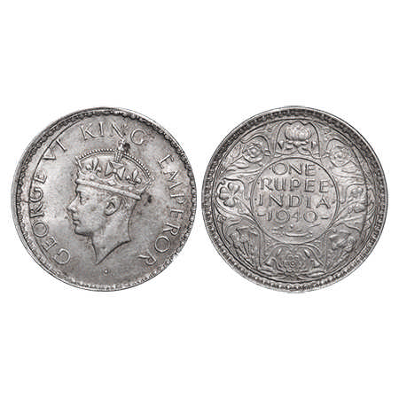 George VI, Half Silver, Rupee, 1940, Bombay Mint, A(a)/I, Rev I, Dot, Security edge, Error