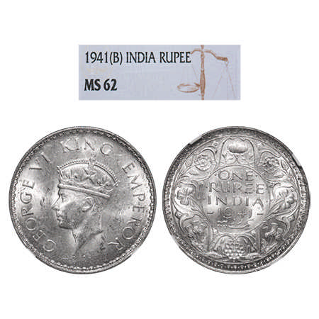 George VI, Half Silver, Rupee, 1941, Bombay Mint, A(a)/I, Dot, Security edge, Boarder tip 
