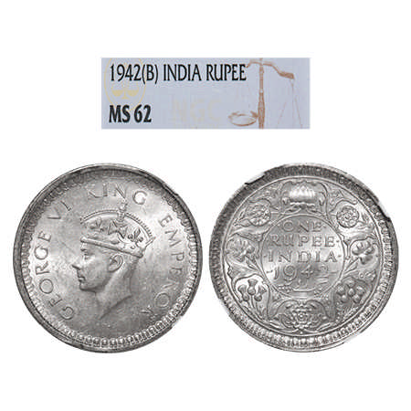 George VI, Half Silver, Rupee, 1942, Bobay Mint, A(a)/II, Diamond mint mark, Security edge