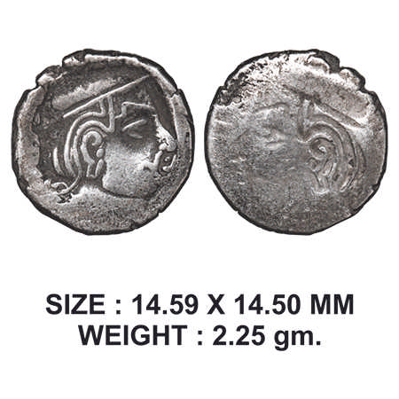 Western Kshatrapas, Rudrasena II, Silver Drachma, 2.25g, Error, Obverse Brockage, nice dee