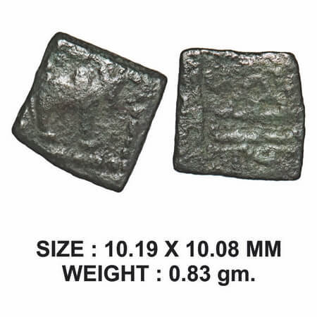 Western Kshatrapas, Rudrasena III, Lead, 0.83g, Obv: Humped bull walking to right side wit