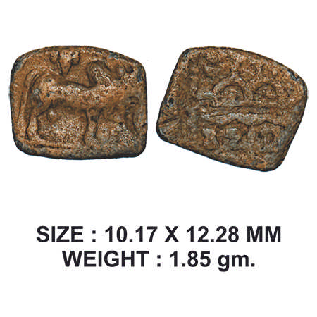 Western Kshatrapas, Rudrasena III, Lead, 1.85g, Obv: Humped bull standing to right side ab