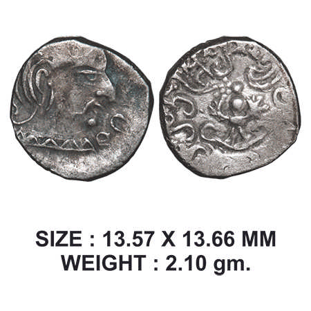 Guptas, Chandragupta II, Silver Drachma, (380-415 CE), 2.10g, Obv: Bust of King, corrupted