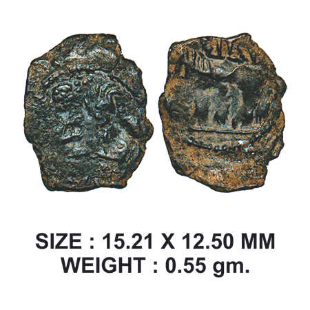Hunnic issue, Kashmir Smast, Copper unit. 0.55g, Obv: Sassanian type king bust facing to r