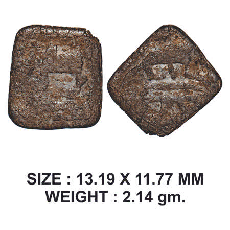 Post-Gupta, Gujarat region, Lead, 2.14g, Obv: Humped bull facing to left side, Rev: Fire a