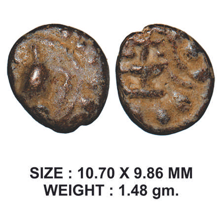 Post-Gupta, Chudasman Dynasty, Gujarat Region, Copper, 1.48g, Obv: Kalash around design, R