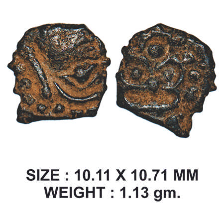 Post-Gupta, Rashtrakuta type, Khandesh Region, Copper, 1.13g, Obv: King bust facing to rig
