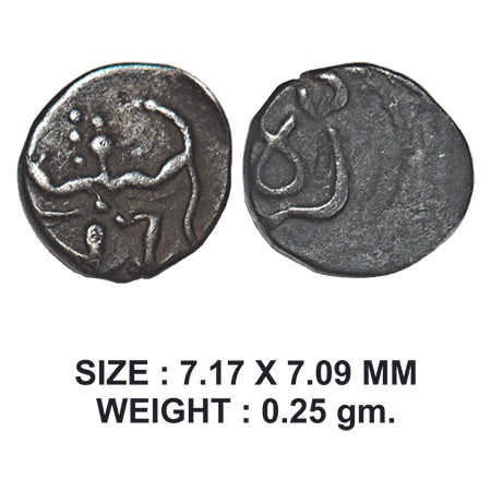 Silaharas of Wai Region, Silver Tara Fanam, 0.25g, Obv: Garuda running to right holding a 