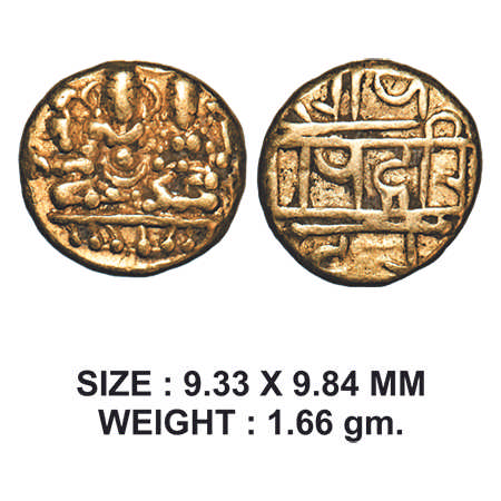 Vijayanagar Empire, Hari Hara II (1377-1404 AD), Gold ½ Pagoda, 1.66g, Obv: Siva and Parva