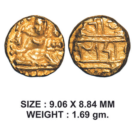 Vijayanagar Kingdom, Devaraya I (c. 1406-1422 AD), Gold ½ Pagoda, 1.69g, Obv: Siva and Par