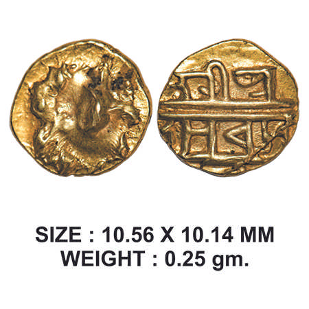 Vijaynagar Kingdom, Achyutadeva Raya (c. 1529-1542 AD), Gold ½ Pagoda, 1.65g, Obv: Gandabh