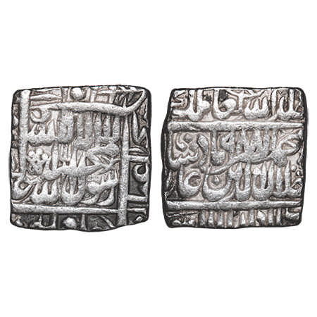 Akbar, Silver Square Rupee, 11.36g, Dar us Sultanat Lahore Mint, AH 988. A. Liddle S35. Ab