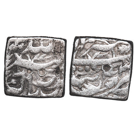 Akbar, Silver Square Rupee, 11.25g, Tatta Mint, illahi month 'Tir', Year 43. A. Liddle S48