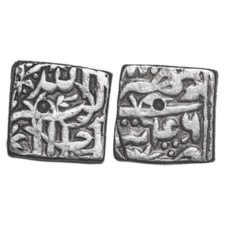 Akbar, Silver Square Rupee, 11.26g, Tatta Mint, illahi month 'Mihr', Year 46. A. Liddle S4