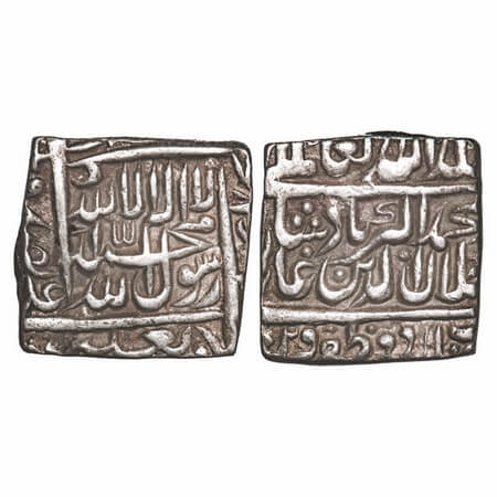 Akbar, Silver Square Rupee, 11.38g, Urdu Zafar Qarin Mint, no date seen. KM 82.9. About Ve