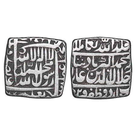 Akbar, Silver Square Rupee, 10.96g, Urdu Zafar Qarin Mint. A. Liddle S35. About Very Fine,