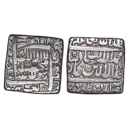 Akbar, Silver Square Rupee, 11.33g, Urdu Zafar Qarin Mint, AH Alf. A. Liddle S35. About Ve