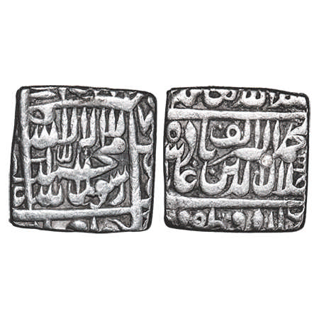 Akbar, Silver Square Rupee, 11.22g, Urdu Zafar Qarin Mint, AH Alf. A. Liddle S35. About Ve