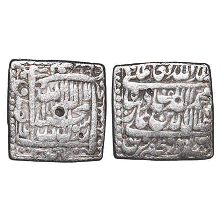 Akbar, Silver Square Rupee, 11.32g, Urdu Zafar Qarin Mint, AH Alf. A. Liddle S35. About Ve