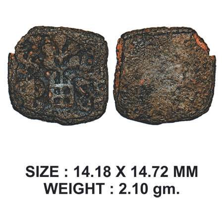 Post-Muryan, Ujjaini Region, Lead Unit, 2.10g, Obv: Tree-in-railing in centre, srivatsa an