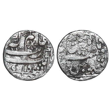 Aurangzeb, Silver ½ Rupee, 4.93g, (Junagarh) Mint, 15 RY. KM 295.1 type unlisted. About Ve