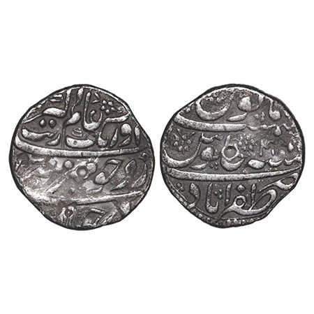Aurangzeb, Silver Rupee, 11.27g, Zafarabad Mint, mehr e munir type , flower on obverse, 4