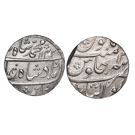 Muhammad Shah, Silver Rupee, 11.37g, Gwalior Mint, AH 1142/11 RY. KM 436.25. Extremely Fin