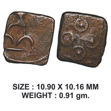 Pre-Satavahana, Vidarbha Region, Copper, 0.91g, Obv: Three arched hill above traces of obj