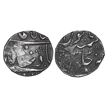 Maratha Confederacy, Silver ½ Rupee, 5.68g, double struck, (Ja'ffarabad urf Chandor) Mint,