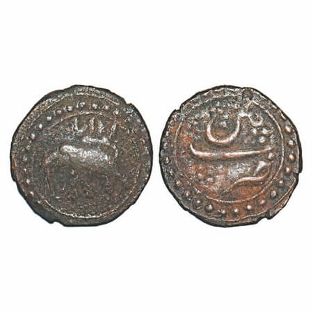 Mysore, Copper ¼ Paisa, 2.71g, Tipu Sultan, Patan Mint, AH 1217 retro, Obv: Date & Elephan