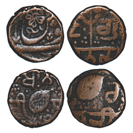 Sikh Empire, Copper Paisa (2 Coins), 8.35 & 8.06g, Ranjit Singh, (Amritsar) Mint, legends 