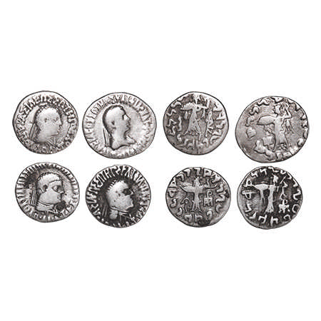 Indo-Greeks, Apollodotos II (c. 85-60 BC), Silver Drachma (4 coins), Obv: Bust of king, Gr