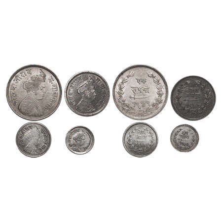 Baroda, Silver (4 Coins set), Sayaji Rao III, Rupee VS 1949, ½ Rupee 1948(Extremely Fine+)